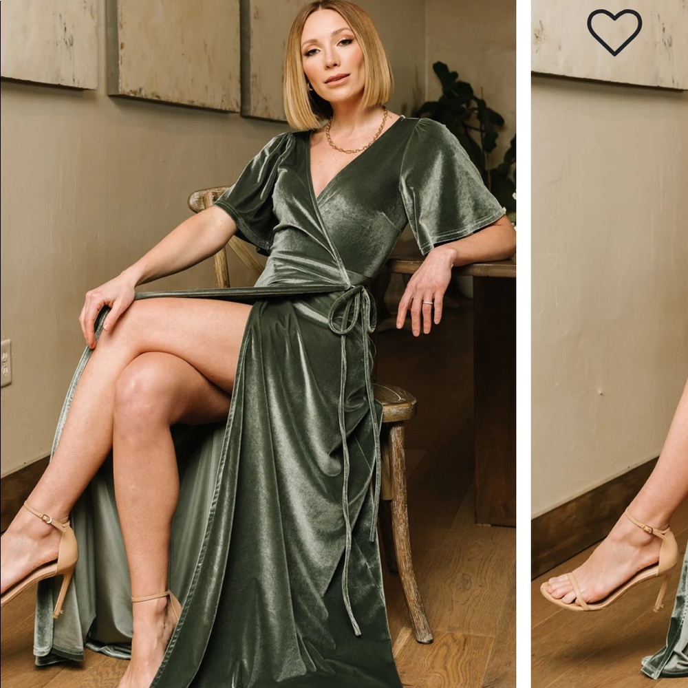 NWT Baltic Born Meghan Velvet Wrap MIDI Dress in Eucalyptus Green